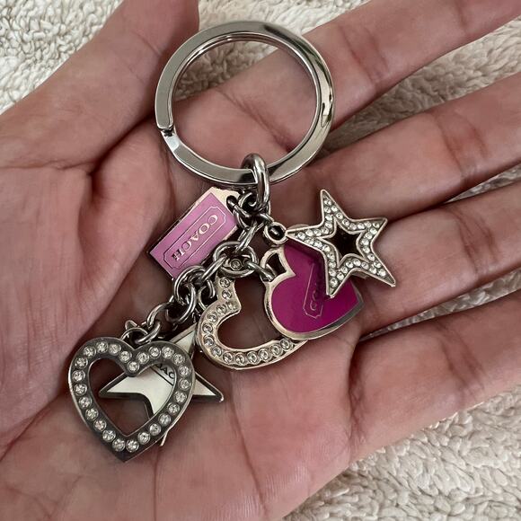 Coach Heart & Star Charm Keychain Silver Pink Rhinestone Bag Charm - Picture 8 of 8